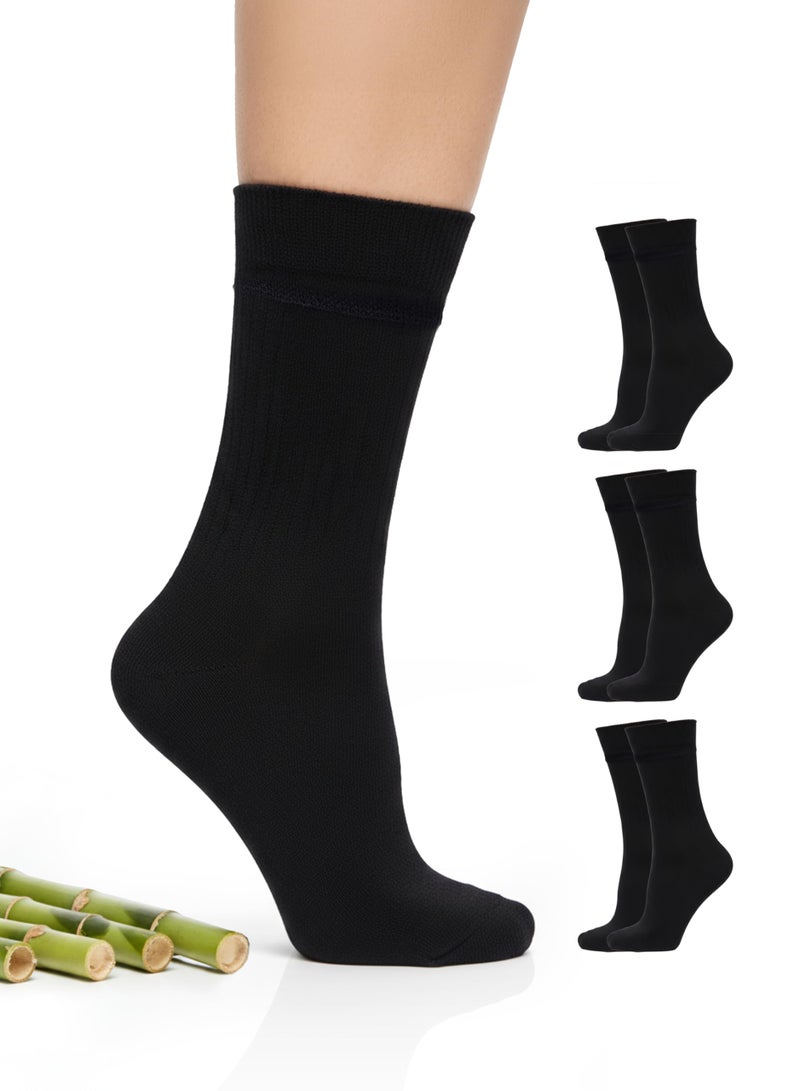 Hugh Ugoli Womens Rayon derived from Bamboo Dress Socks, Crew Soft Thin Calf Socks for Business, Trouser & Casual, Black, 3 Pairs, Shoe Size: 9-12 - Image 1